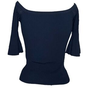 NWOT Intermix Navy Blue Ribbed Off the Shoulder Lace Up Blouse Size M